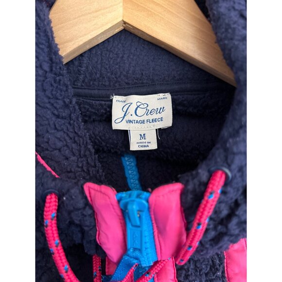 J Crew Women's Blue Pink Vintage Fleece Hoodie Medium Preppy Pullover Zip - Picture 3 of 5